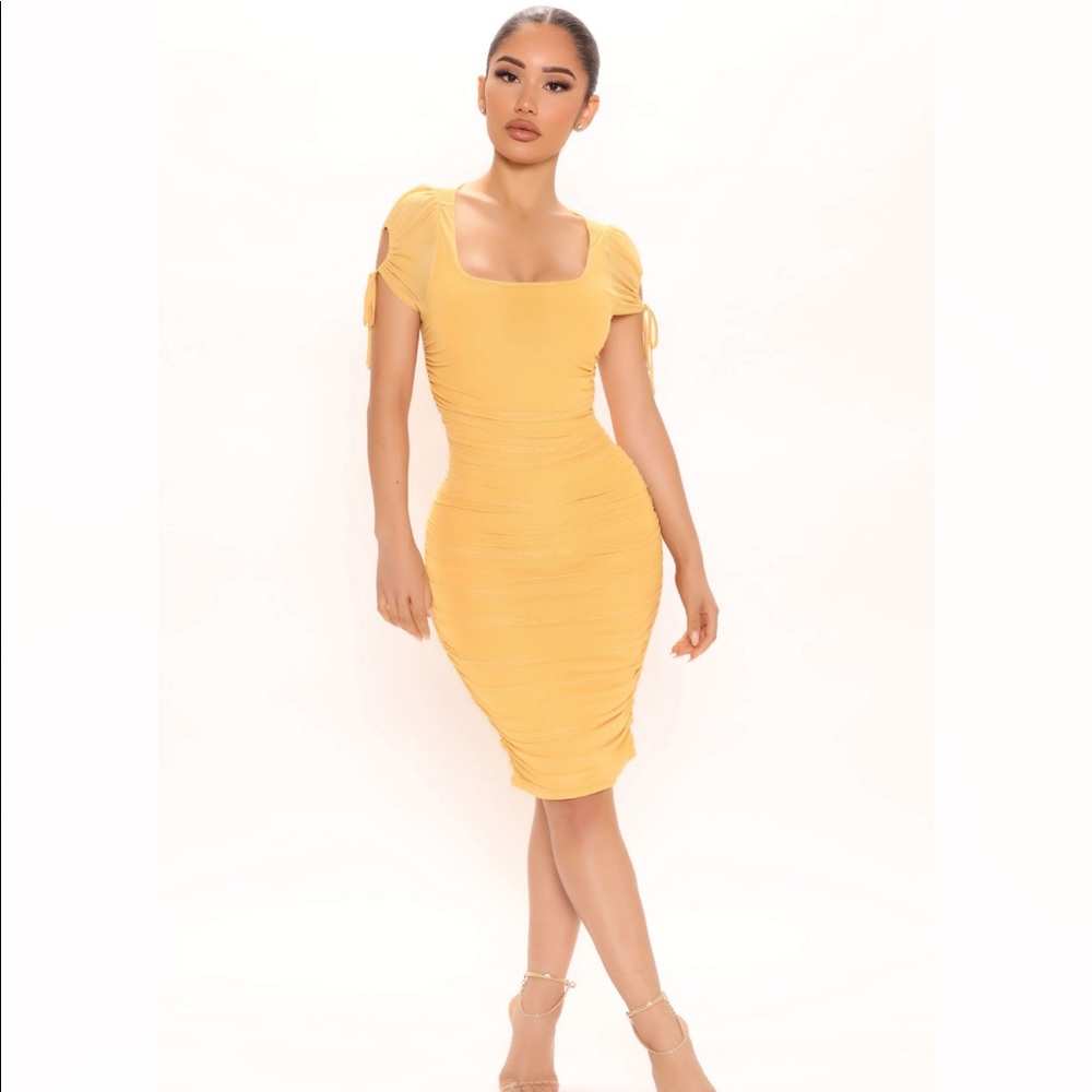 Mustard Mesh Midi Dress